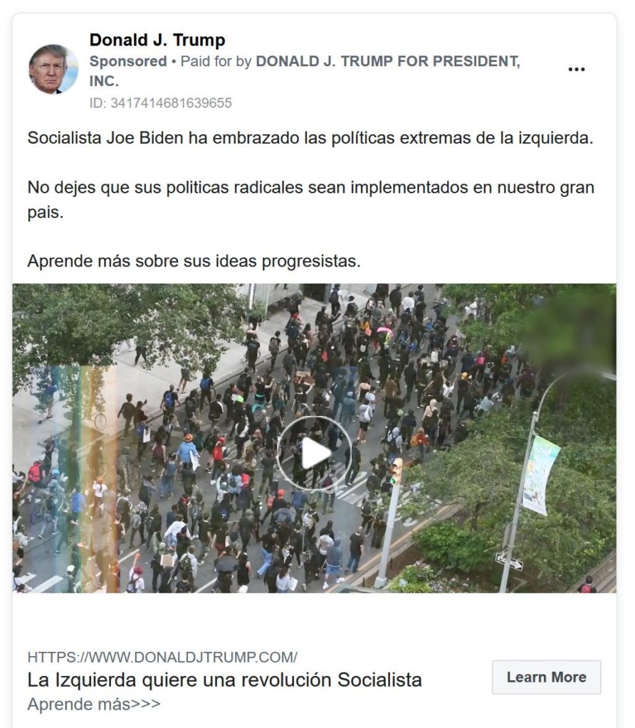 Anuncio Trump contra Biden Elecciones 2020 EEUU